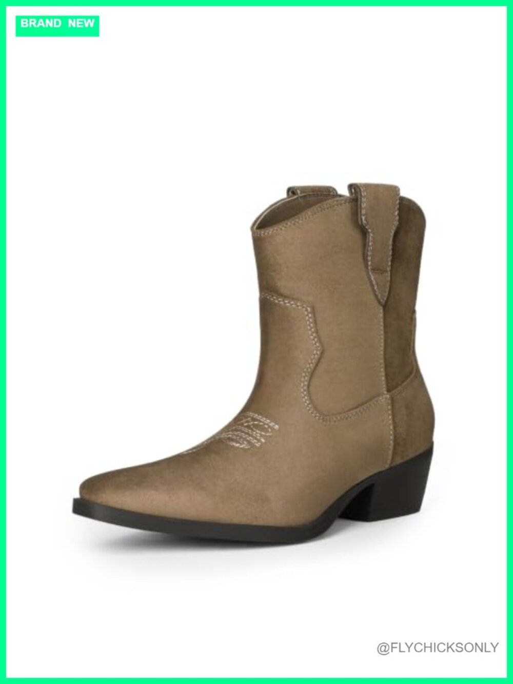 Western Ankle Boots Chunky Block Heel Faux Suede Pull On Booties